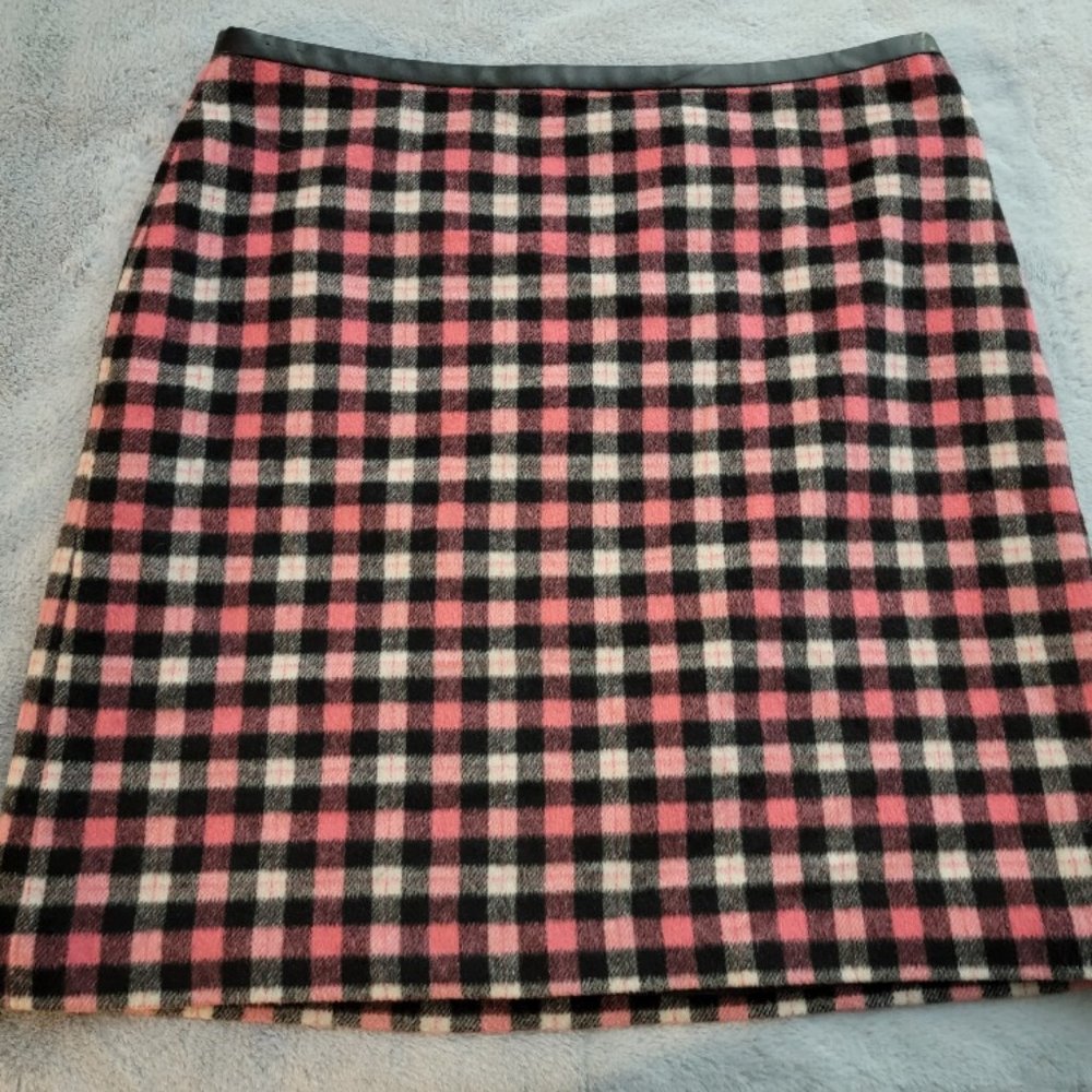Talbots Pink, Black and White Wool Plaid Pencil Skirt Sz !2